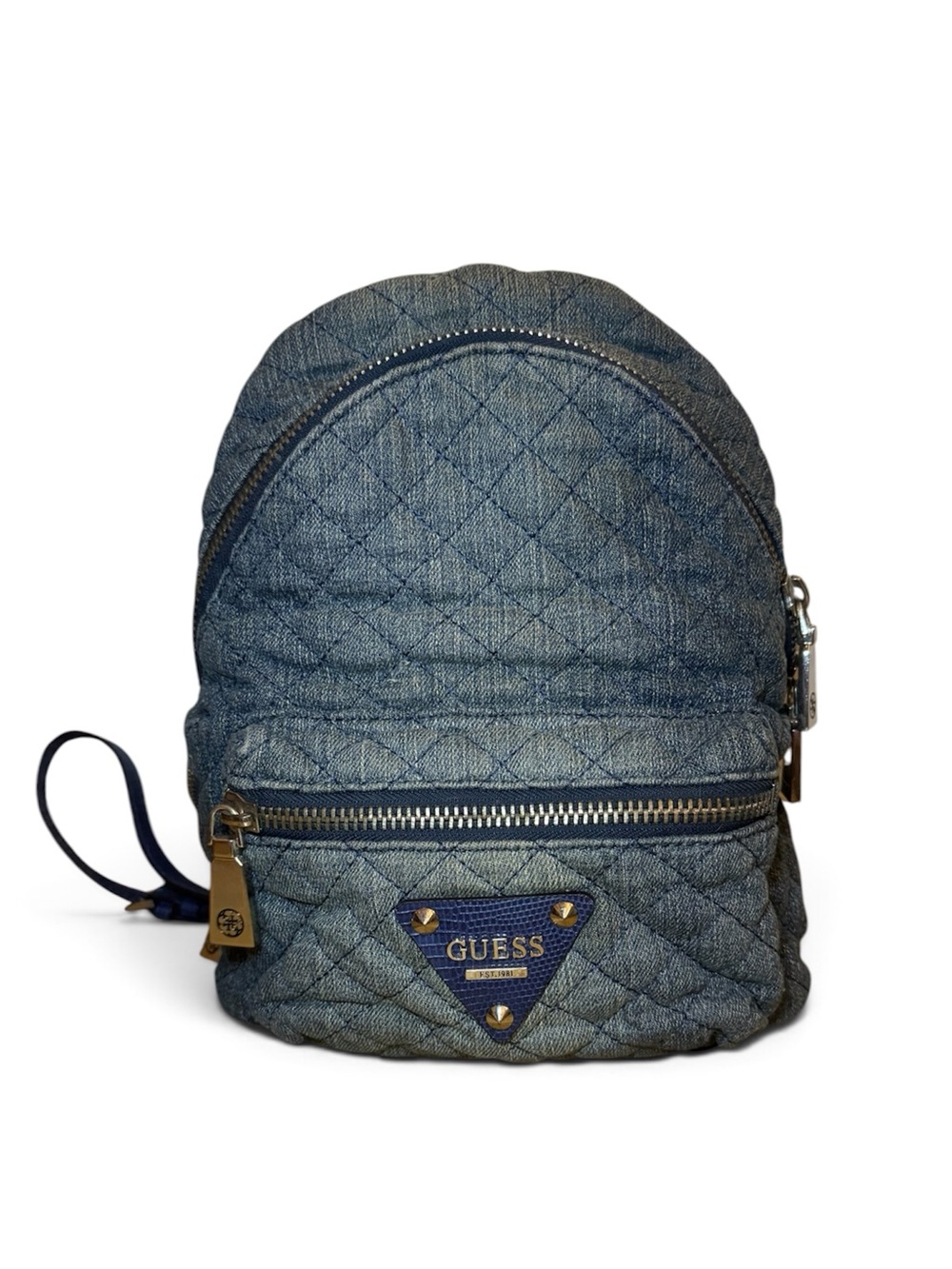 GUESS Denim Quilted Mini Backpack Triangle Logo Y2K Festival Bag